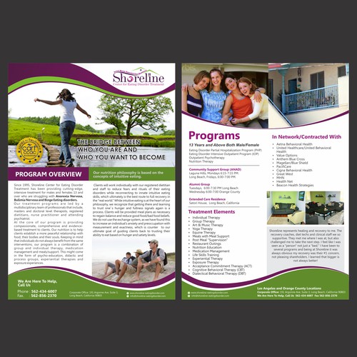 Eating Disorder Treatment Center flyer, 2 sided - winner will get 3 more flyers to do