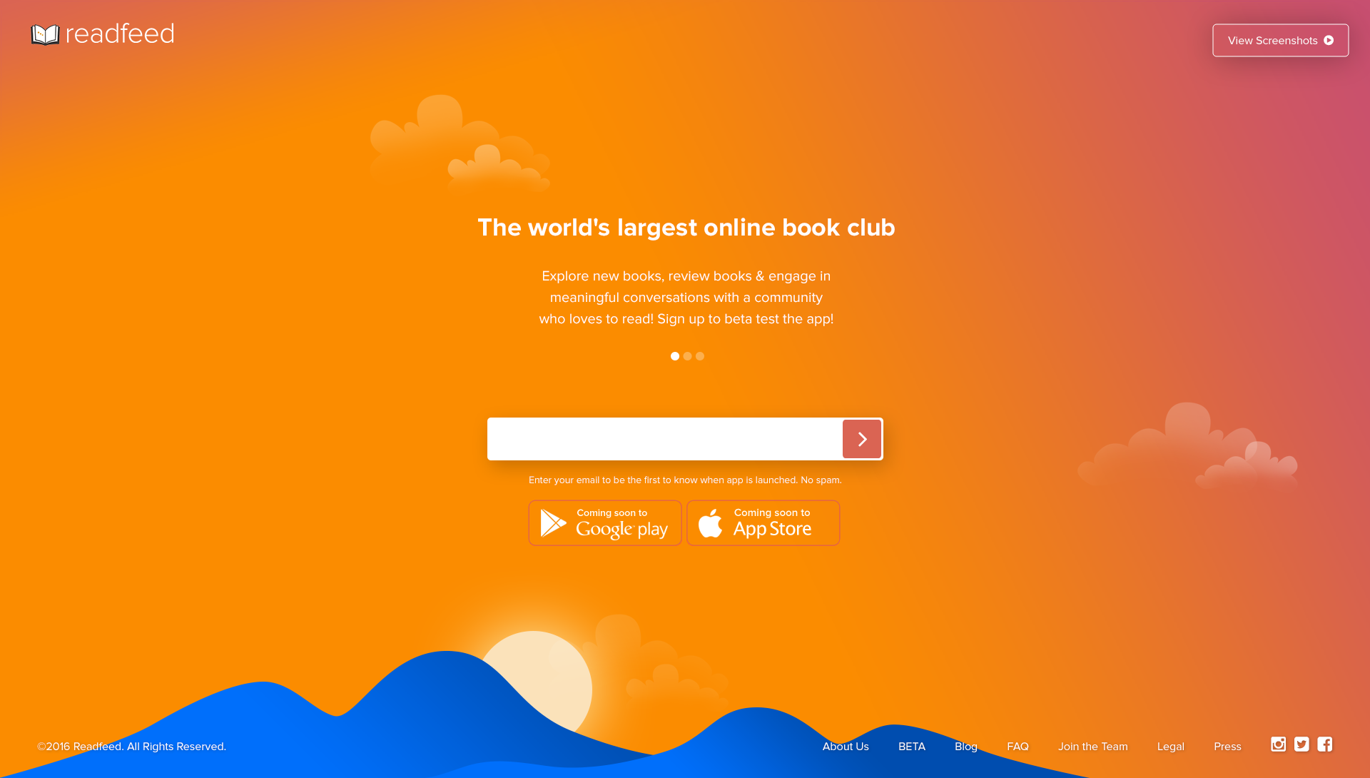 Beautiful landing page for book app