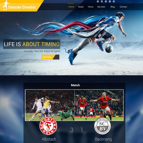 Wordpress theme design for a sports/soccer club