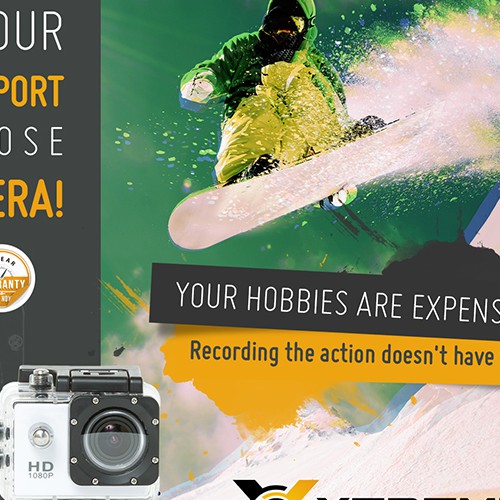 Design a captivating product postcard for the most affordable action camera!