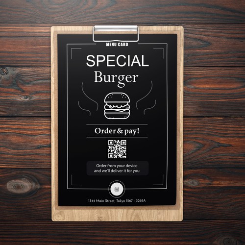 Table Card Design with QR code for self-service orders.