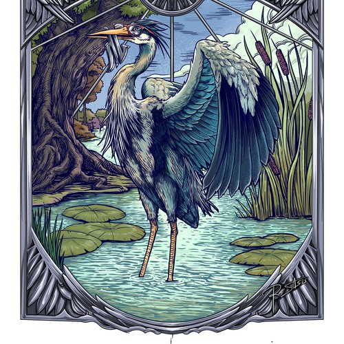  The Grey Heron – Metal Element  tshirt design