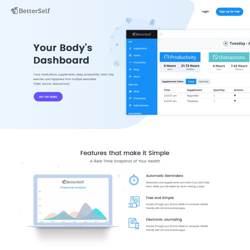 Landing Page Design for Supplements App