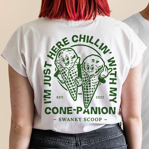 T-shirt design for an artisan ice cream shop with a touch of pun and retro look