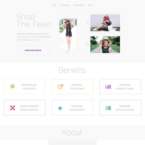 Landing page design for Shop the Feed