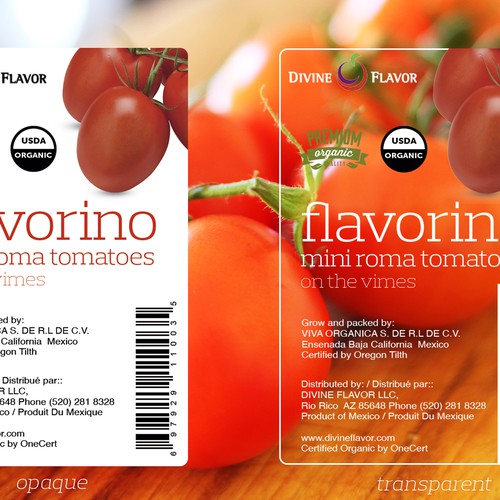 LABEL:FLAVORINO (ORG MINI ROMAS ON THE VINE TOMATOES) ACTUAL PRINTCARD ATTACHED