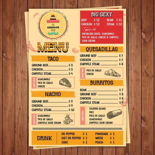 The Gringos Tacos Menu Design