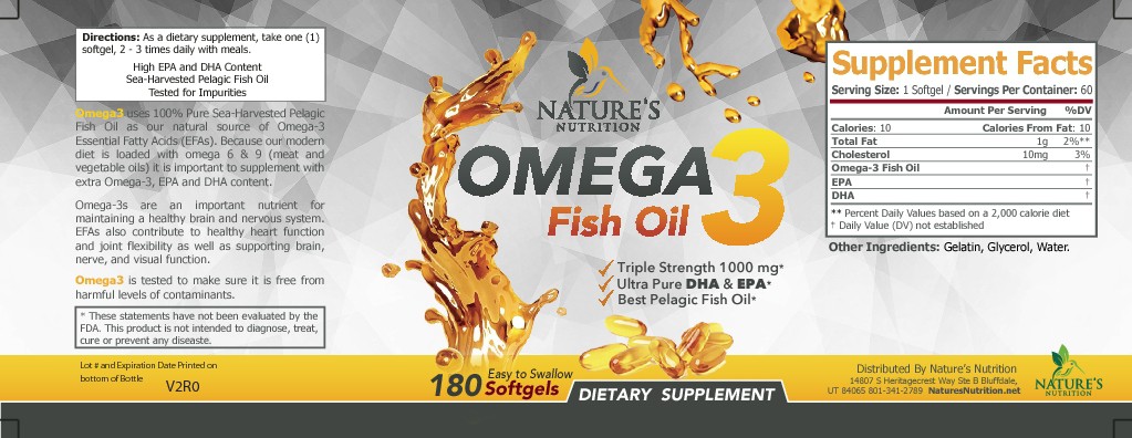 大自然的营养需要一个“美丽的标签”为我们的Omega - 3鱼油瓶子。