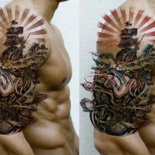 Tattoo: nautical theme, half-sleeve