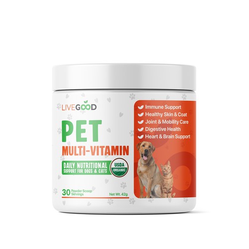 LiveGood Company's Pet Multi-Vitamin Product Packaging Label Design