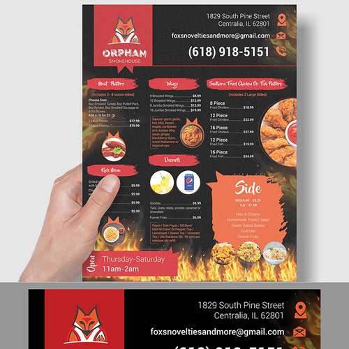 menu created for smoke theme restaurant