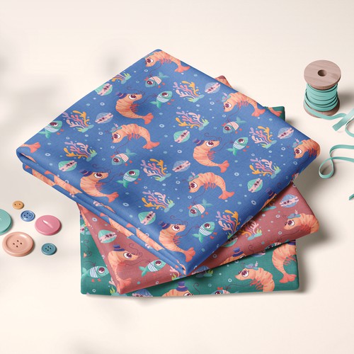 Aristocratic Shrimps - Pattern illustration