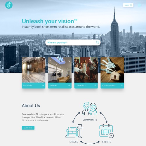 Website design for a popup retail shop