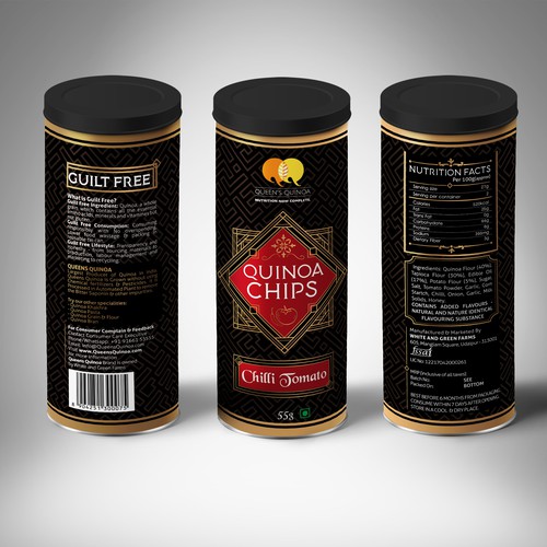 Queen's Quinoa Chips label design