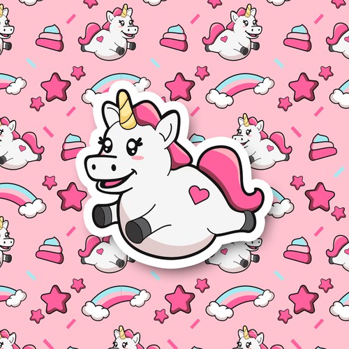 Cute, chubby unicorn character and pattern