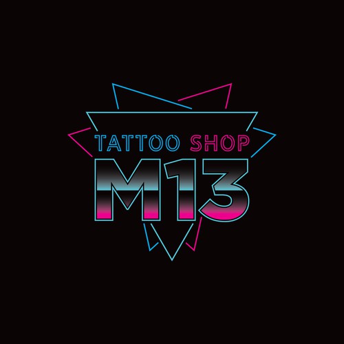 Tattoo Shop Logo in 80s Neon Style Opt. 2