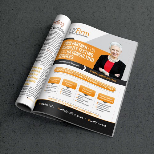 Create a clean look for a full page ad in a cluttered technical magazine