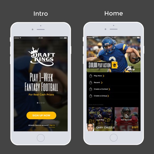 App design for "Draft Kings"