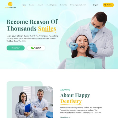 Sleek, modern and friendly homepage design for a CBD Dental Practice