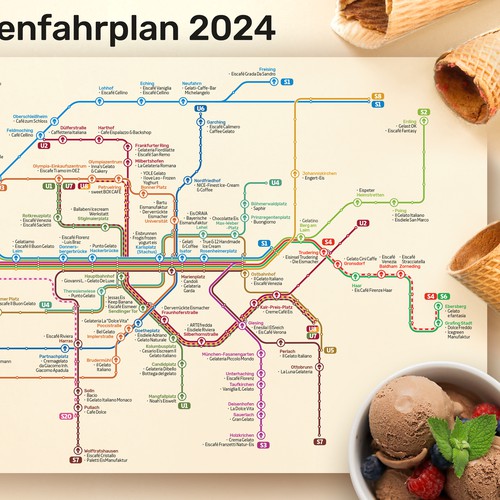 München - subway map with ice cream parlors