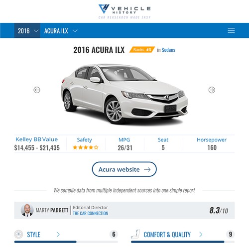 Mobile version of car review website
