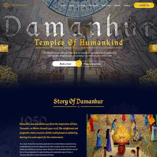 Homepage design for world famous Damanhur Temples of Humankind