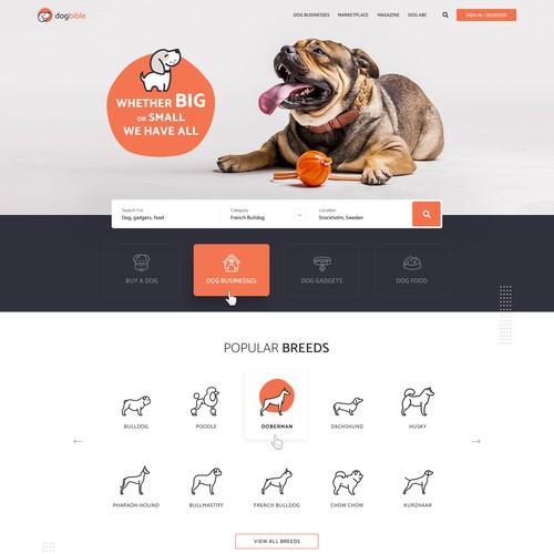 Webdesign for online dog platform / marketplace / magazine