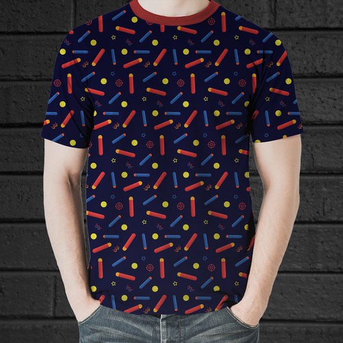 T-shirt design with Nerf darts.