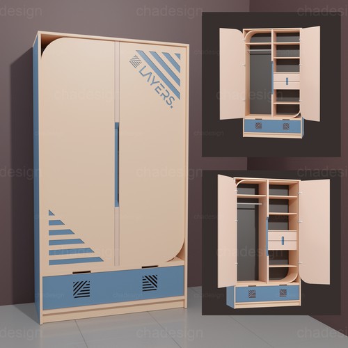 3D Birch Plywood 2-Doors Closet