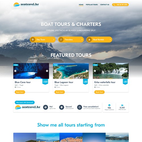 Homepage for Zentravel -  Boats Tours & Charters