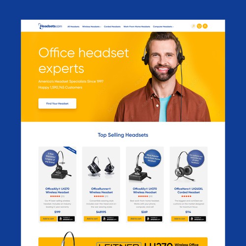 Modern, clean, clear, effective homepage for a B2B headset retailer