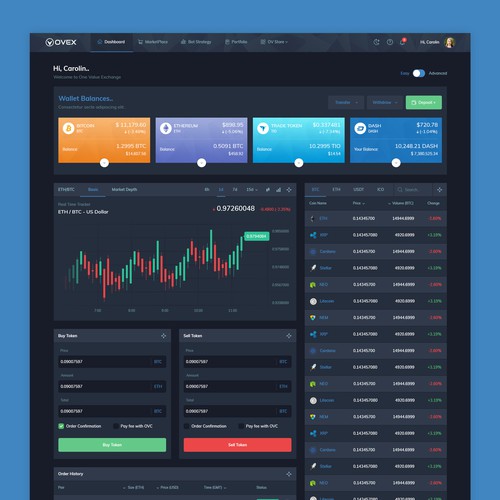 Web App design for 'Cryptocurrency Exchange'