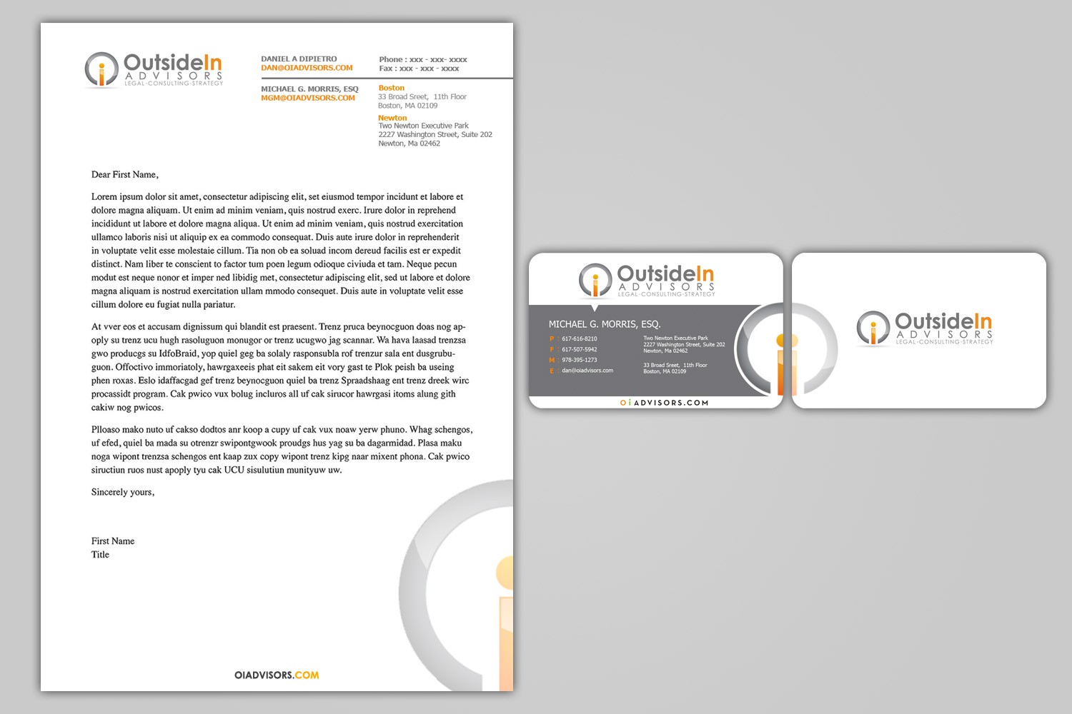 stationery for Outside In Advisors, LLC