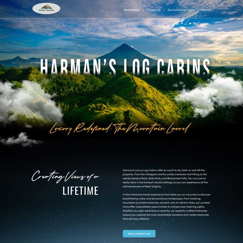 Design a website for luxury log cabin vacation rentals in the mountains