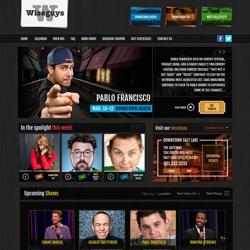 Website layout for a comedy club