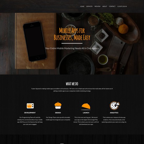 mobile app company for food & restaurant apps needs new website