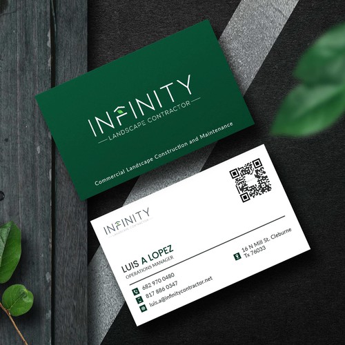 Infinity Landscape Contractor – Modern Dual-Tone Business Card