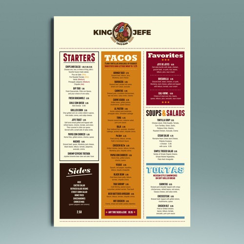  Menu for King Jefe...a fresh urban taqueria