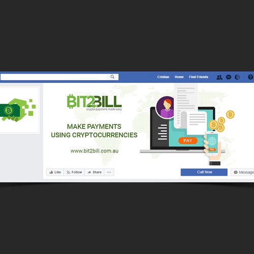 Facebook cover design for cryptocurrency payments