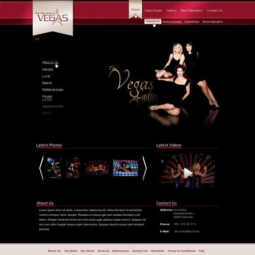 Creative website design for the German showband - Vegas