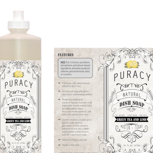 Create a product label design for an eco-chic soap and cleaning product company