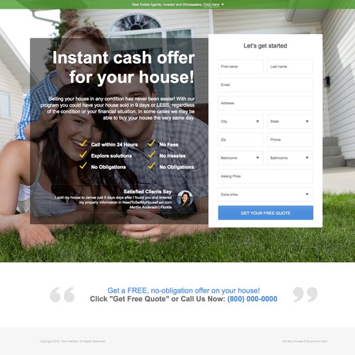 Landing page design for a real estate company