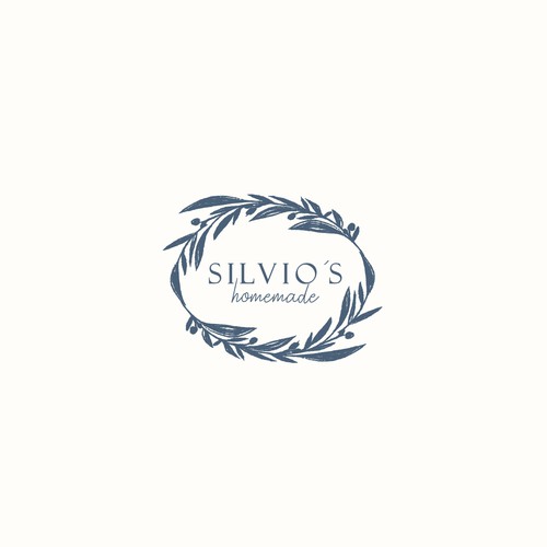 Hand-drawn logo with olive branches for Silvio's Homemade | Homemade pasta sauces in meal kits that include pasta, fresh cheese and any garnishes