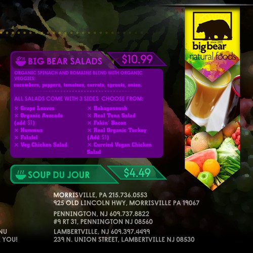 DESIGN A HIP ORGANIC JUICE BAR AND DELI MENU!