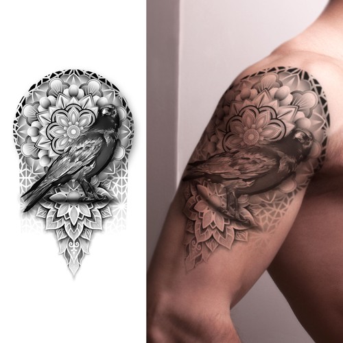 Crow and Mandala tattoo design