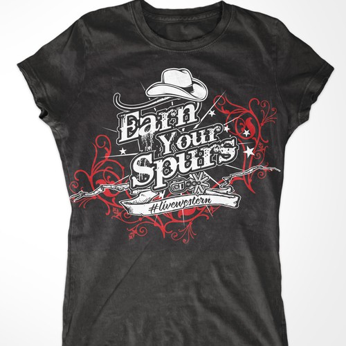Create an edgy western t-shirt design for Earn Your Spurs