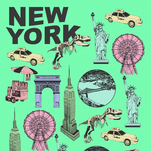 NYC Tourist Attractions Collaged Illustration for Greeting Card