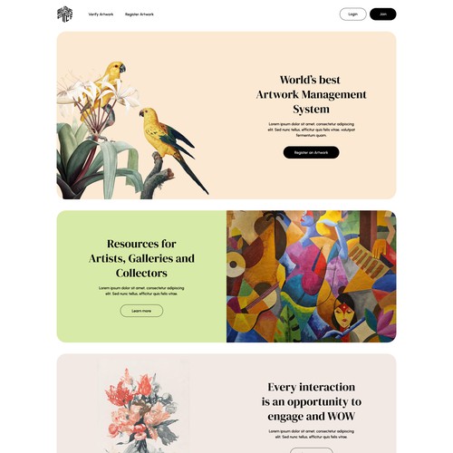  Homepage and a single Page Design for Always Art an art related startup company.
