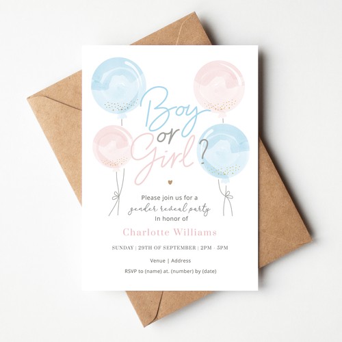 Sweet gender reveal party invitation