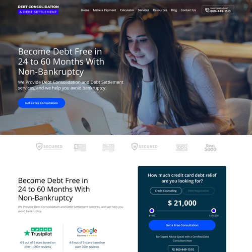 Modern design for our debt settlement firm's website